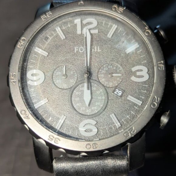 Fossil Nate Chronograph Black Leather Watch - JR1354 - Picture 1 of 5